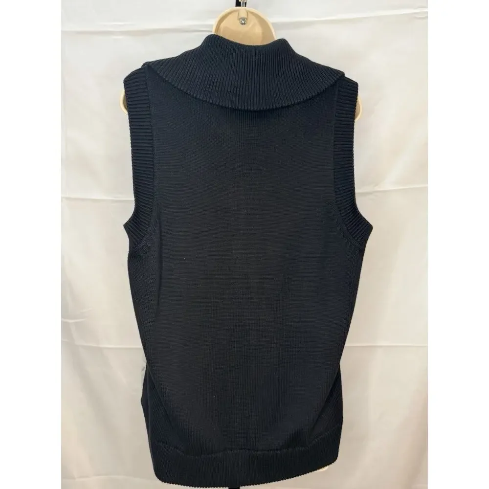 Michael Kors Puffer Vest Sweater Black Silver Foil Metallic Size XL NWT